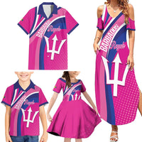 Custom Barbados Royals Cricket Family Matching Summer Maxi Dress and Hawaiian Shirt Go Champions Tridents Pink Version