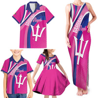 Custom Barbados Royals Cricket Family Matching Tank Maxi Dress and Hawaiian Shirt Go Champions Tridents Pink Version