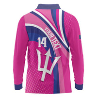 Custom Barbados Royals Cricket Long Sleeve Polo Shirt Go Champions Tridents Pink Version