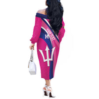 Custom Barbados Royals Cricket Off The Shoulder Long Sleeve Dress Go Champions Tridents Pink Version