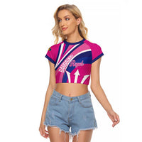 Custom Barbados Royals Cricket Raglan Cropped T Shirt Go Champions Tridents Pink Version