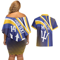 Custom Barbados Royals Cricket Couples Matching Off Shoulder Short Dress and Hawaiian Shirt Go Champions Tridents Yellow Version