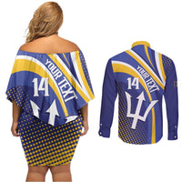 Custom Barbados Royals Cricket Couples Matching Off Shoulder Short Dress and Long Sleeve Button Shirt Go Champions Tridents Yellow Version