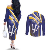 Custom Barbados Royals Cricket Couples Matching Off The Shoulder Long Sleeve Dress and Long Sleeve Button Shirt Go Champions Tridents Yellow Version