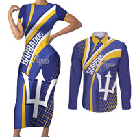 Custom Barbados Royals Cricket Couples Matching Short Sleeve Bodycon Dress and Long Sleeve Button Shirt Go Champions Tridents Yellow Version