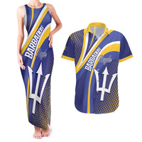 Custom Barbados Royals Cricket Couples Matching Tank Maxi Dress and Hawaiian Shirt Go Champions Tridents Yellow Version