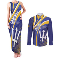 Custom Barbados Royals Cricket Couples Matching Tank Maxi Dress and Long Sleeve Button Shirt Go Champions Tridents Yellow Version