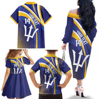 Custom Barbados Royals Cricket Family Matching Off The Shoulder Long Sleeve Dress and Hawaiian Shirt Go Champions Tridents Yellow Version
