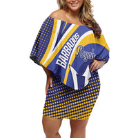 Custom Barbados Royals Cricket Family Matching Off Shoulder Short Dress and Hawaiian Shirt Go Champions Tridents Yellow Version