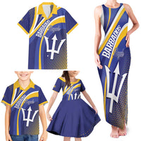 Custom Barbados Royals Cricket Family Matching Tank Maxi Dress and Hawaiian Shirt Go Champions Tridents Yellow Version