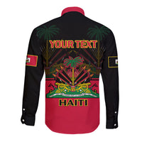 Personalised Haiti 1964 Long Sleeve Button Shirt Coat Of Arms Flag Style - Wonder Print Shop