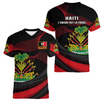 Haiti 1964 Women V Neck T Shirt Coat Of Arms Curvel Style - Wonder Print Shop