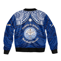 Marshall Islands Bomber Jacket Blue Polynesian Tribal Mix Coat Of Arms - Wonder Print Shop