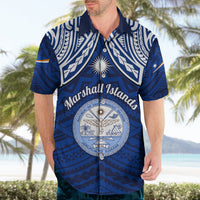 Marshall Islands Hawaiian Shirt Blue Polynesian Tribal Mix Coat Of Arms - Wonder Print Shop
