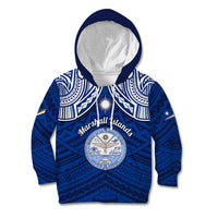 Marshall Islands Kid Hoodie Blue Polynesian Tribal Mix Coat Of Arms - Wonder Print Shop