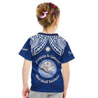 Marshall Islands Kid T Shirt Blue Polynesian Tribal Mix Coat Of Arms - Wonder Print Shop