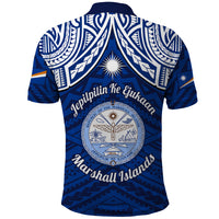 Marshall Islands Polo Shirt Blue Polynesian Tribal Mix Coat Of Arms - Wonder Print Shop