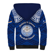 Marshall Islands Sherpa Hoodie Blue Polynesian Tribal Mix Coat Of Arms - Wonder Print Shop