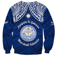 Marshall Islands Sweatshirt Blue Polynesian Tribal Mix Coat Of Arms - Wonder Print Shop