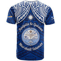 Marshall Islands T Shirt Blue Polynesian Tribal Mix Coat Of Arms - Wonder Print Shop