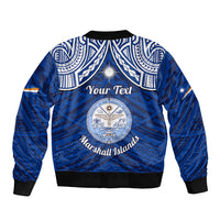 Personalised Marshall Islands Bomber Jacket Blue Polynesian Tribal Mix Coat Of Arms - Wonder Print Shop