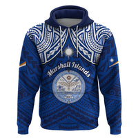 Personalised Marshall Islands Hoodie Blue Polynesian Tribal Mix Coat Of Arms - Wonder Print Shop