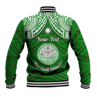 Personalised Marshall Islands Baseball Jacket Green Polynesian Tribal Mix Coat Of Arms - Wonder Print Shop