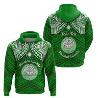 Personalised Marshall Islands Hoodie Green Polynesian Tribal Mix Coat Of Arms - Wonder Print Shop