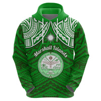Personalised Marshall Islands Hoodie Green Polynesian Tribal Mix Coat Of Arms - Wonder Print Shop