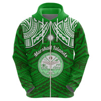 Personalised Marshall Islands Hoodie Green Polynesian Tribal Mix Coat Of Arms - Wonder Print Shop