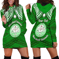 Personalised Marshall Islands Hoodie Dress Green Polynesian Tribal Mix Coat Of Arms - Wonder Print Shop