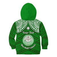 Personalised Marshall Islands Kid Hoodie Green Polynesian Tribal Mix Coat Of Arms - Wonder Print Shop