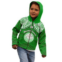 Personalised Marshall Islands Kid Hoodie Green Polynesian Tribal Mix Coat Of Arms - Wonder Print Shop