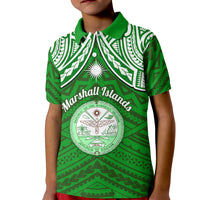 Personalised Marshall Islands Kid Polo Shirt Green Polynesian Tribal Mix Coat Of Arms - Wonder Print Shop