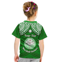 Personalised Marshall Islands Kid T Shirt Green Polynesian Tribal Mix Coat Of Arms - Wonder Print Shop