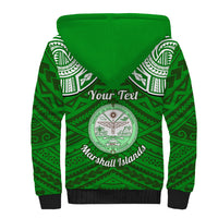 Personalised Marshall Islands Sherpa Hoodie Green Polynesian Tribal Mix Coat Of Arms - Wonder Print Shop