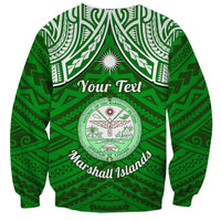 Personalised Marshall Islands Sweatshirt Green Polynesian Tribal Mix Coat Of Arms - Wonder Print Shop
