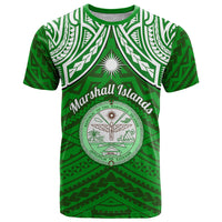 Personalised Marshall Islands T Shirt Green Polynesian Tribal Mix Coat Of Arms - Wonder Print Shop