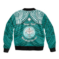 Personalised Marshall Islands Bomber Jacket Turquoise Polynesian Tribal Mix Coat Of Arms - Wonder Print Shop