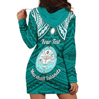 Personalised Marshall Islands Hoodie Dress Turquoise Polynesian Tribal Mix Coat Of Arms - Wonder Print Shop