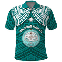 Personalised Marshall Islands Polo Shirt Turquoise Polynesian Tribal Mix Coat Of Arms - Wonder Print Shop