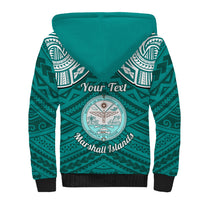 Personalised Marshall Islands Sherpa Hoodie Turquoise Polynesian Tribal Mix Coat Of Arms - Wonder Print Shop