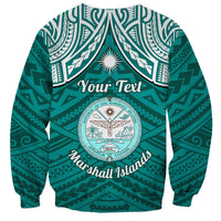 Personalised Marshall Islands Sweatshirt Turquoise Polynesian Tribal Mix Coat Of Arms - Wonder Print Shop