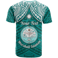 Personalised Marshall Islands T Shirt Turquoise Polynesian Tribal Mix Coat Of Arms - Wonder Print Shop