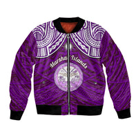 Personalised Marshall Islands Bomber Jacket Purple Polynesian Tribal Mix Coat Of Arms - Wonder Print Shop