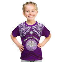Personalised Marshall Islands Kid T Shirt Purple Polynesian Tribal Mix Coat Of Arms - Wonder Print Shop