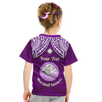 Personalised Marshall Islands Kid T Shirt Purple Polynesian Tribal Mix Coat Of Arms - Wonder Print Shop
