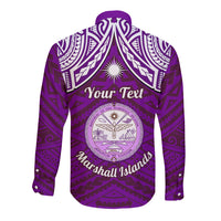 Personalised Marshall Islands Long Sleeve Button Shirt Purple Polynesian Tribal Mix Coat Of Arms - Wonder Print Shop