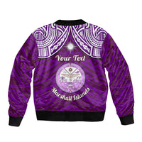 Personalised Marshall Islands Sleeve Zip Bomber Jacket Purple Polynesian Tribal Mix Coat Of Arms - Wonder Print Shop