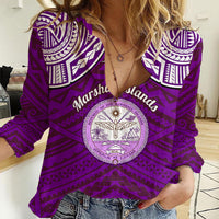 Personalised Marshall Islands Women Casual Shirt Purple Polynesian Tribal Mix Coat Of Arms - Wonder Print Shop